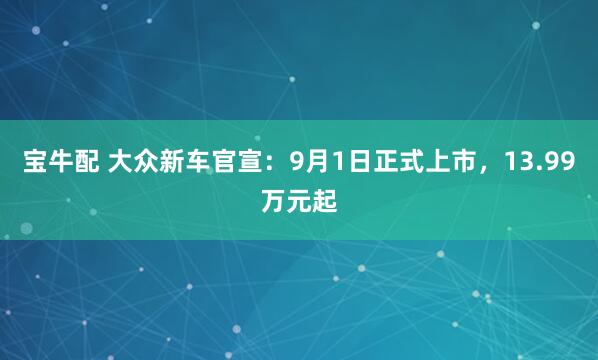 宝牛配 大众新车官宣：9月1日正式上市，13.99万元起